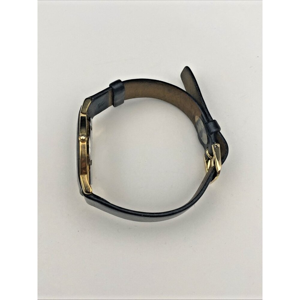 Le Chateau Womens Diamond 18k Gold Plated Watch Black Leather New Battery Works - Picture 4 of 9